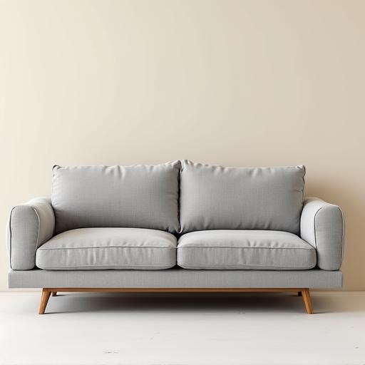 A stylish, contemporary sofa freshly reupholstered in a light grey linen fabric, ready for a new home.